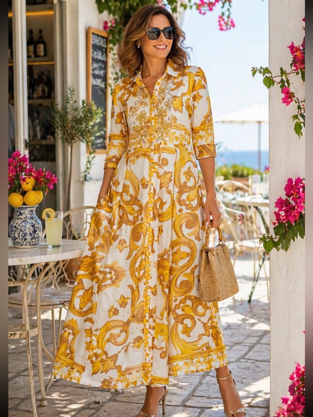 New YellowWhite Floral  Maxi Dress AUFEE Florence size XL real size S